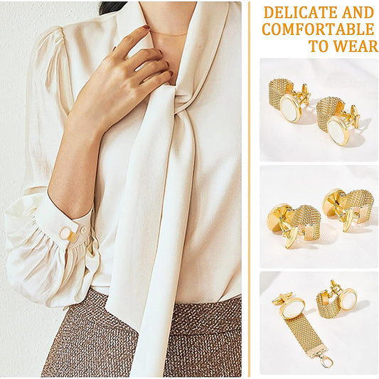 Brass Chain Cuffs Cufflinks, with White Shell, Cuff Buttons, Oval, Golden Unisex