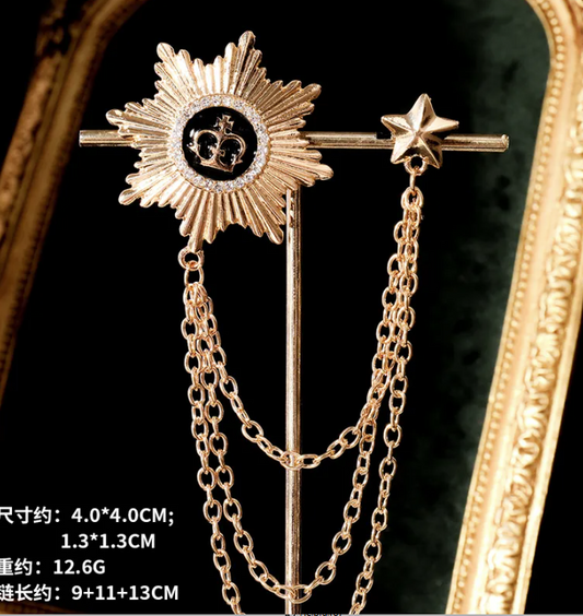 Elegant Gold starburst Chain Brooch Unisex