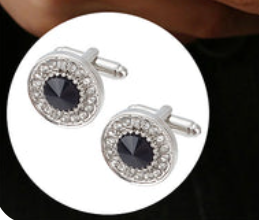 Flat Round Alloy Rhinestone Silver Cufflinks for Men