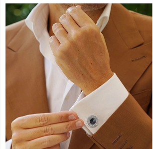 Flat Round Alloy Rhinestone Silver Cufflinks for Men