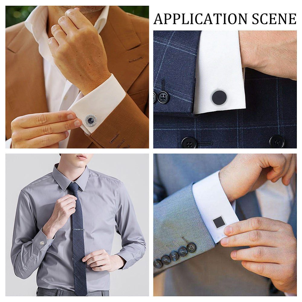 Flat Round Alloy Rhinestone Silver Cufflinks for Men