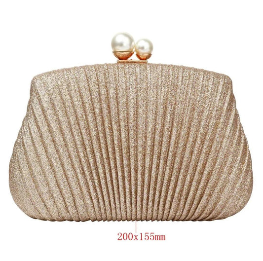 Luxe Gold Shell Glitter Evening Clutch with Chain
