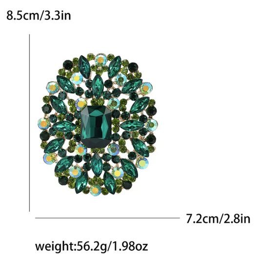 Green Geometric Alloy Rhinestones pin