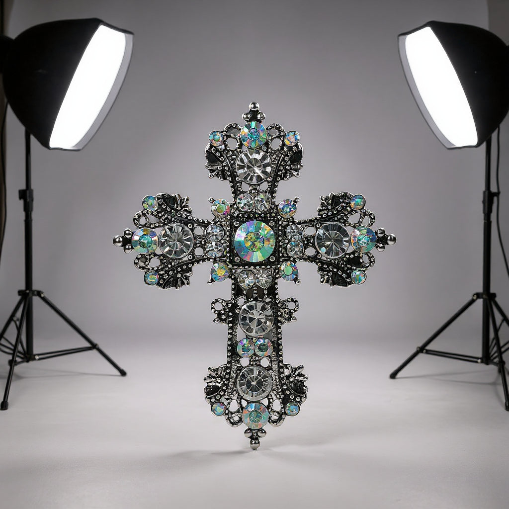 Elegant Black Cross Alloy Inlay Rhinestones Brooch