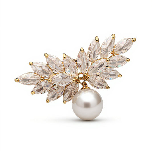 Diamond Pearl Wings Brooch