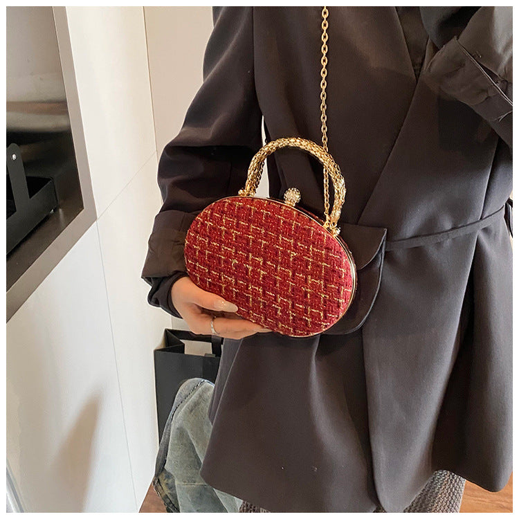 The Rouge Royale Oval Clutch – Red & Gold Plaid