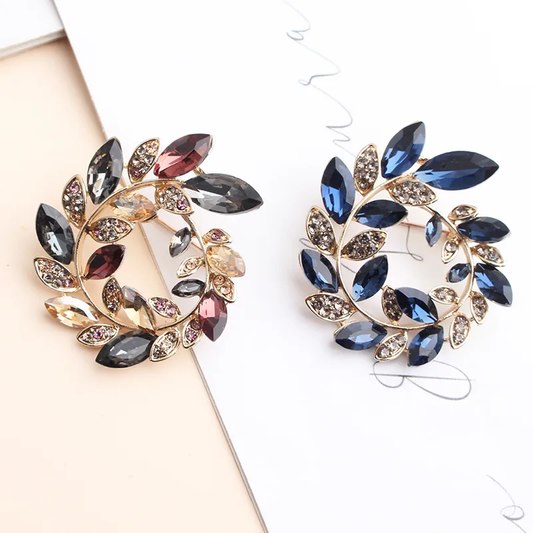 Blue Shiny Wreath Alloy Inlay Rhinestones Brooch