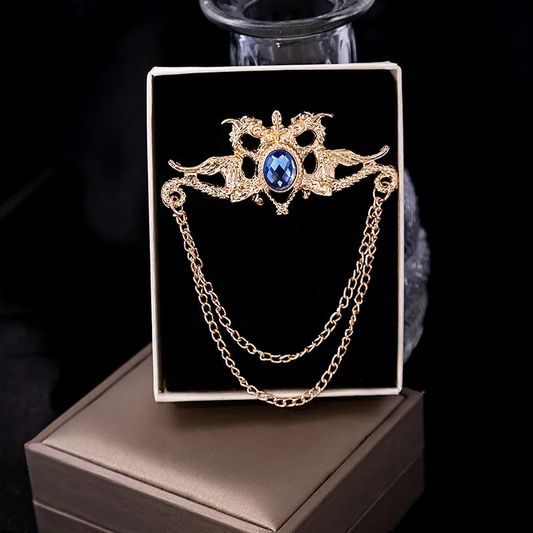 Elegant Royal Blue Chain Brooch Unisex