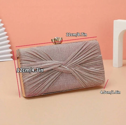 Luxe Rose Gold Twist Evening Clutch with Chain