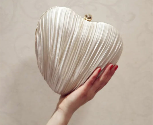 Satin Heart Clutch with Gold chain – Boho