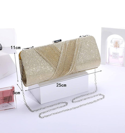 Gold Radiance Evening Clutch with Chain