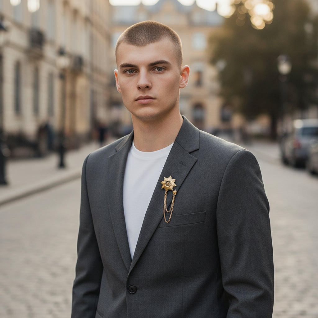 Elegant Gold starburst Chain Brooch Unisex