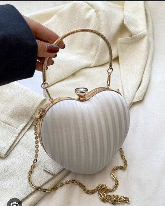 Light Gray Heart Shaped Evening Bag with Golden Chain