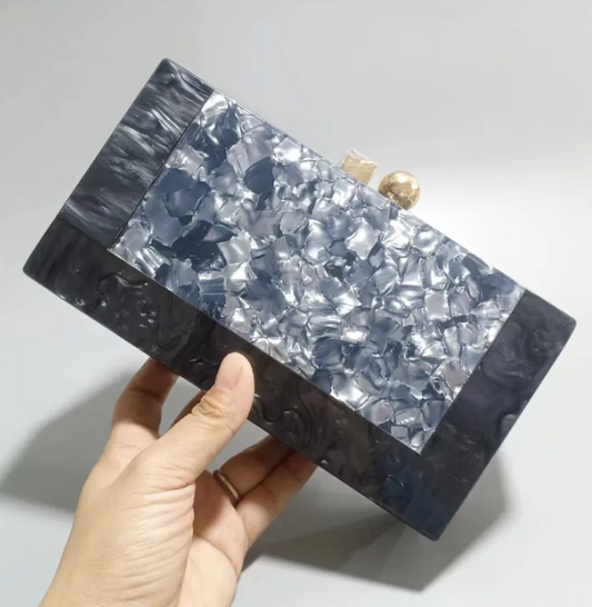 Black Arylic Marble Square Evening Bags