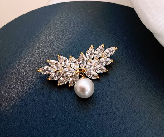 Diamond Pearl Wings Brooch