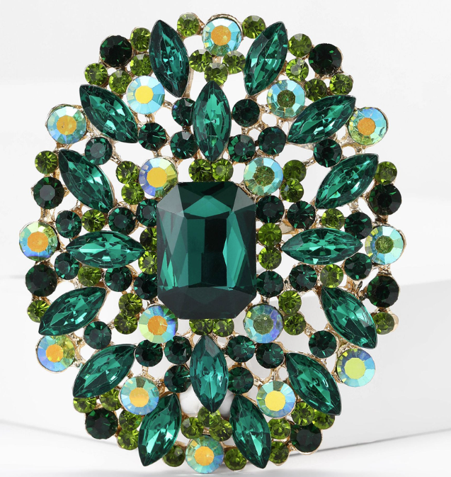 Green Geometric Alloy Rhinestones pin