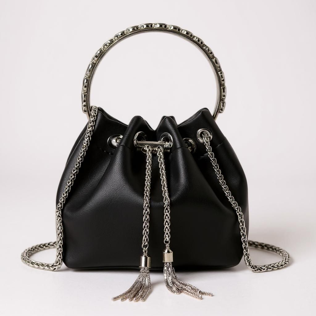 Midnight Elegance Clutch – Black & Silver