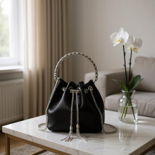 Midnight Elegance Clutch – Black & Silver