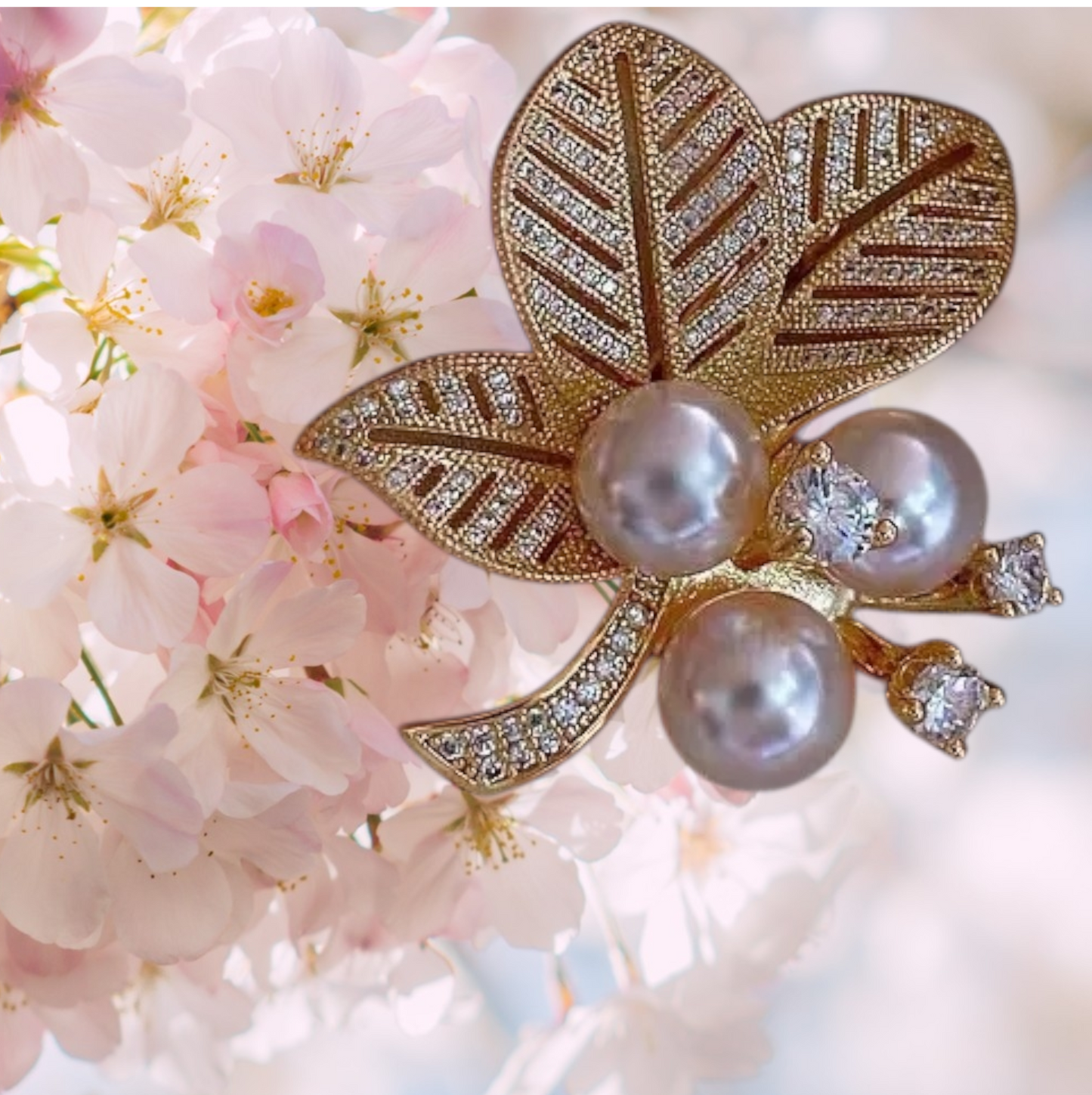 Gold Zircon Pearl Leaf Brooch for women