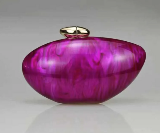 Rose Red  Arylic Marble Oval Evening Bags