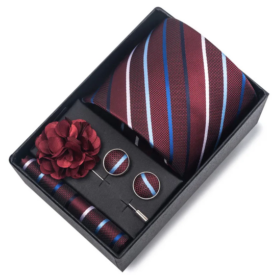 Commute Geometric Stripe Cashew Nuts Polyester Yarn Men's Square Scarf Cufflinks Tie