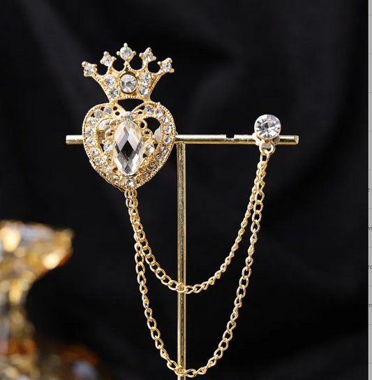 Gold Love Geometric  Crown Alloy Unisex Brooch