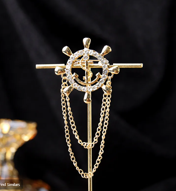 Gold Anchor Wheel Unisex Brooch