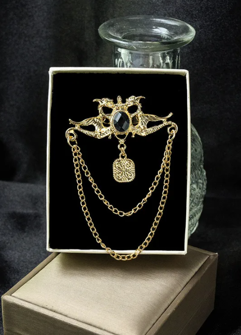 Elegant Gold  Royal Crest Chain Brooch Unisex