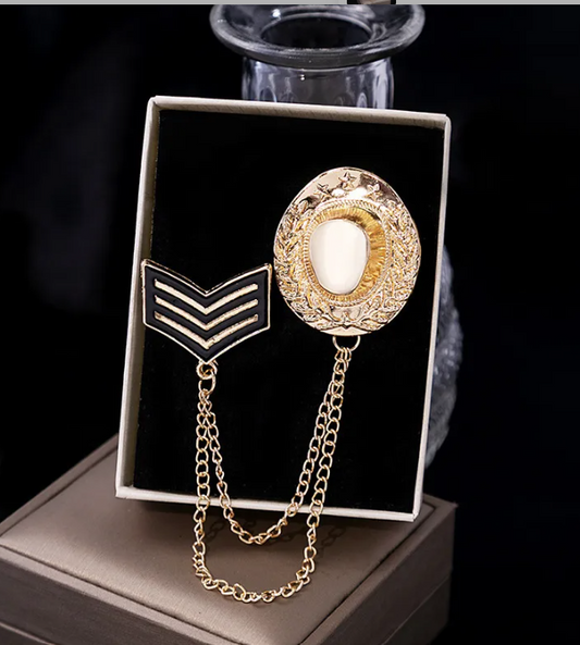 Elegant Gold Honor Crest Chain Brooch Unisex