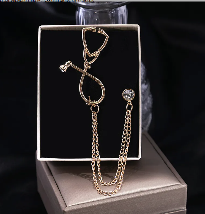 Luxe Gold Stethoscope Chain Unisex Brooch