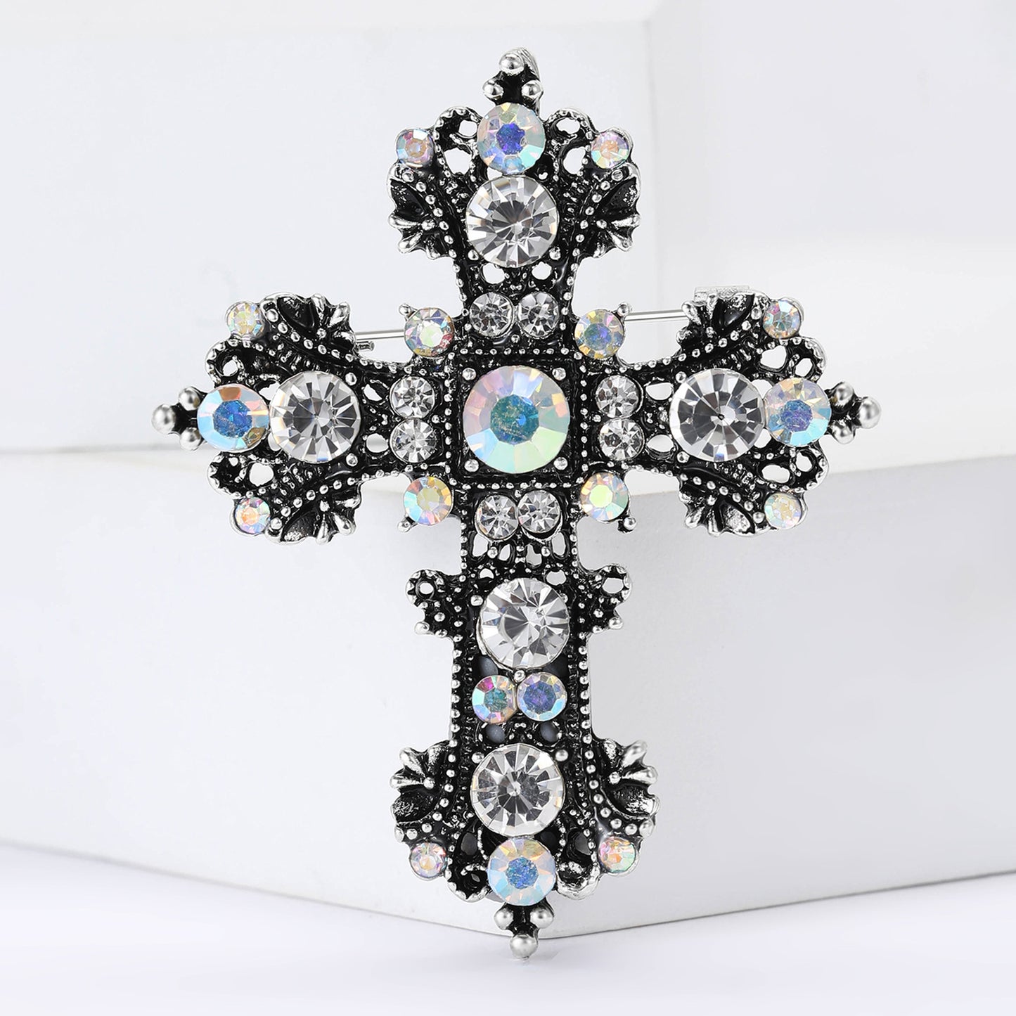 Elegant Black Cross Alloy Inlay Rhinestones Brooch
