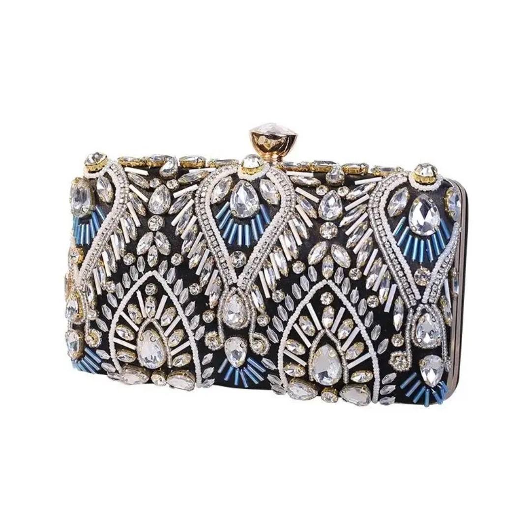 Royal Blue Gem Evening Clutch with Gold chain