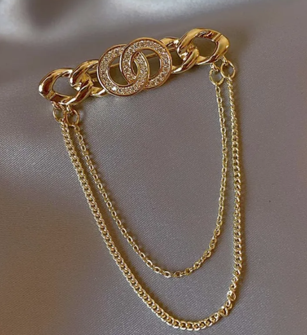 Gold Chain Letters Brooch