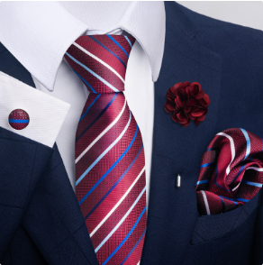 Commute Geometric Stripe Cashew Nuts Polyester Yarn Men's Square Scarf Cufflinks Tie