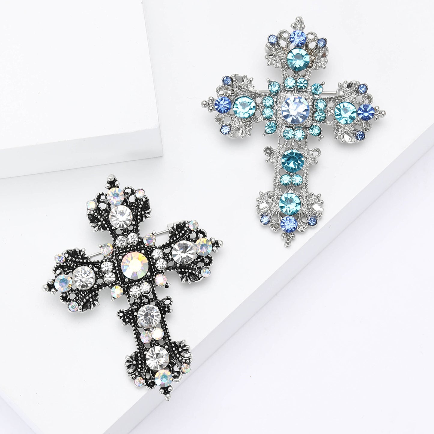 Elegant Black Cross Alloy Inlay Rhinestones Brooch