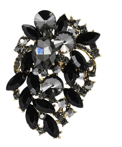 Black Elegant Alloy Inlay Artificial Rhinestones Brooch
