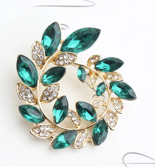 Army Green Shiny Wreath Alloy Inlay Rhinestones Brooch