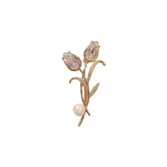 Elegant Shiny Flower Alloy Plating Inlay Rhinestones Pearl Brooch