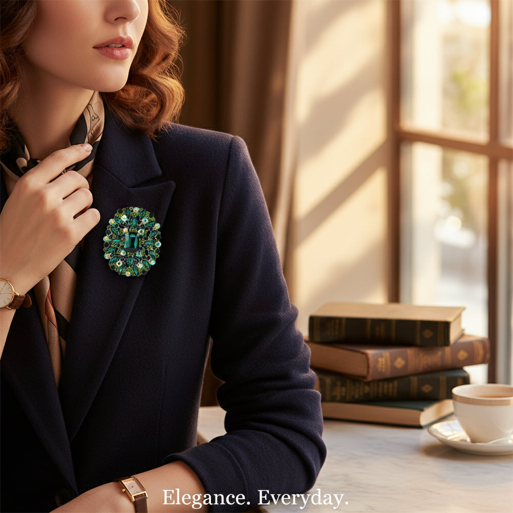 Green Geometric Alloy Rhinestones pin