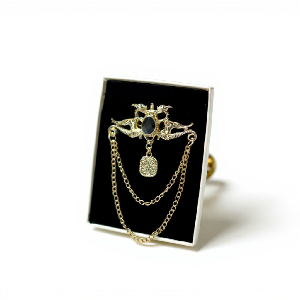 Elegant Gold  Royal Crest Chain Brooch Unisex