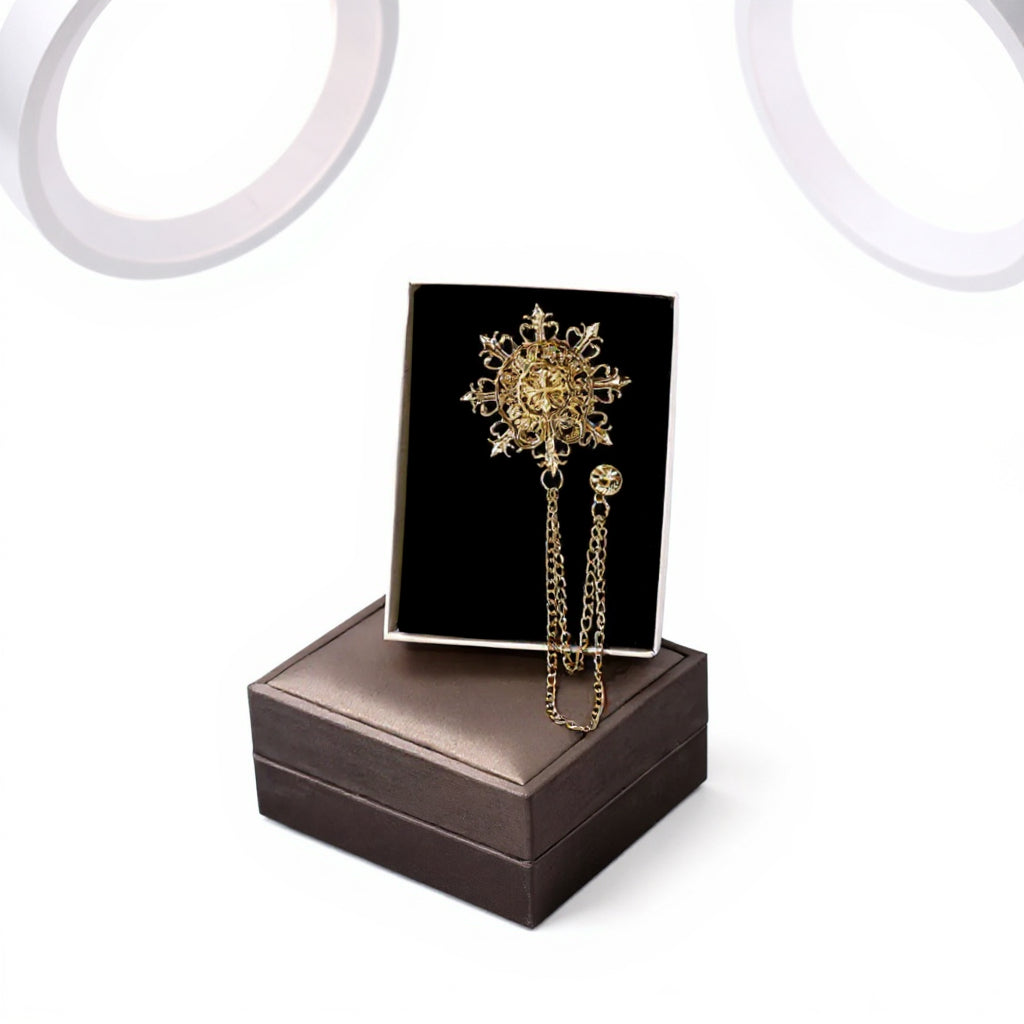 Geometric Gold Ornate Chain Brooch Unisex