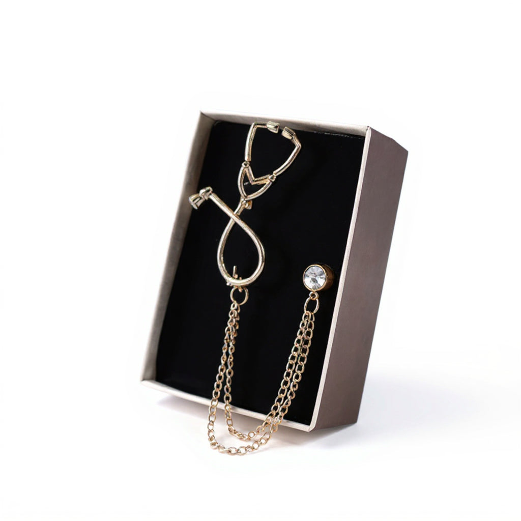 Luxe Gold Stethoscope Chain Unisex Brooch