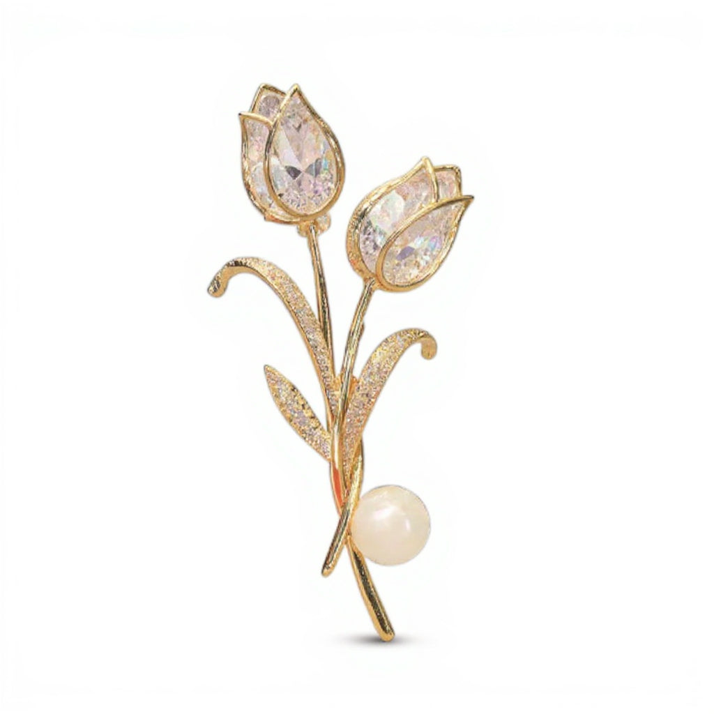 Elegant Shiny Flower Alloy Plating Inlay Rhinestones Pearl Brooch