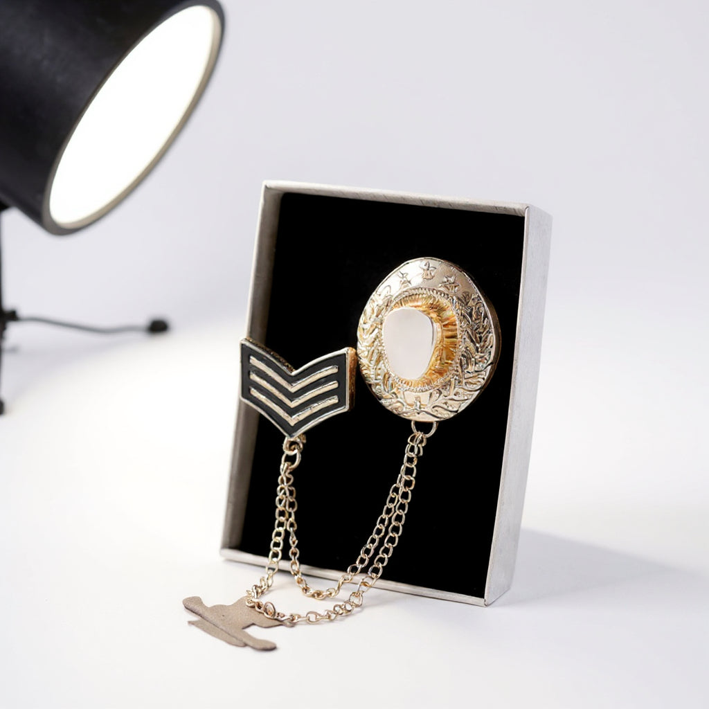 Elegant Gold Honor Crest Chain Brooch Unisex