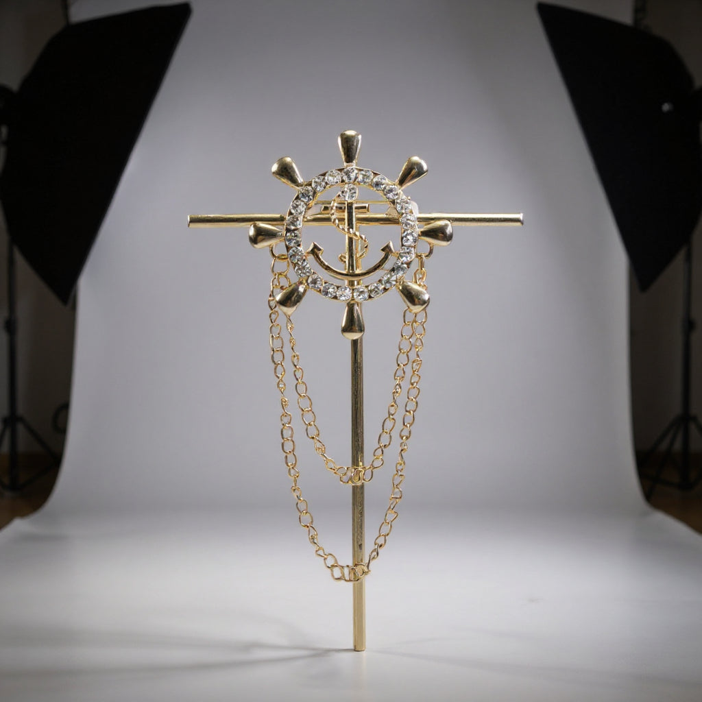 Gold Anchor Wheel Unisex Brooch