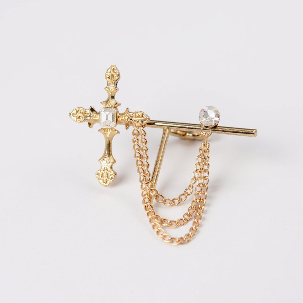 Elegant Crystal Cross Chain Brooch Unisex