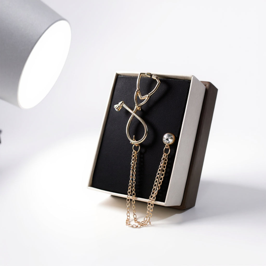 Luxe Gold Stethoscope Chain Unisex Brooch