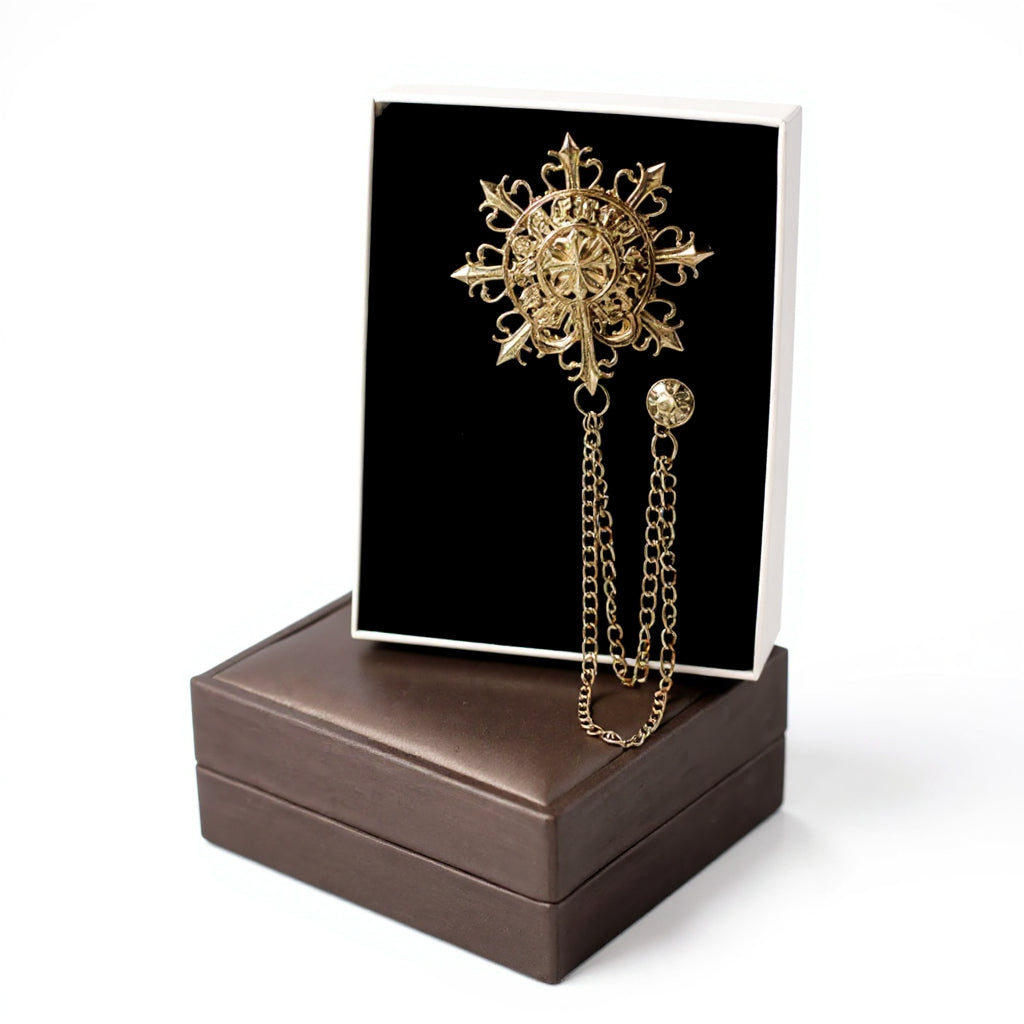 Geometric Gold Ornate Chain Brooch Unisex