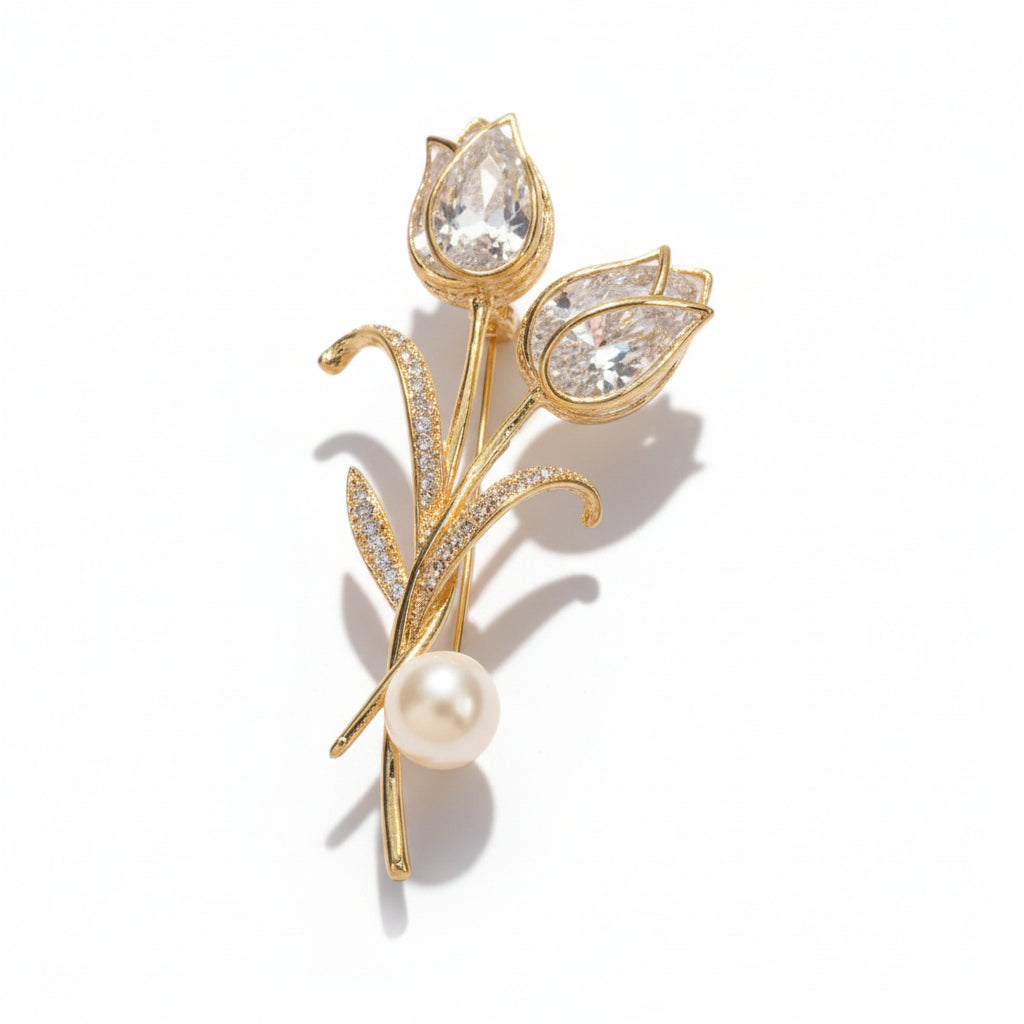 Elegant Shiny Flower Alloy Plating Inlay Rhinestones Pearl Brooch