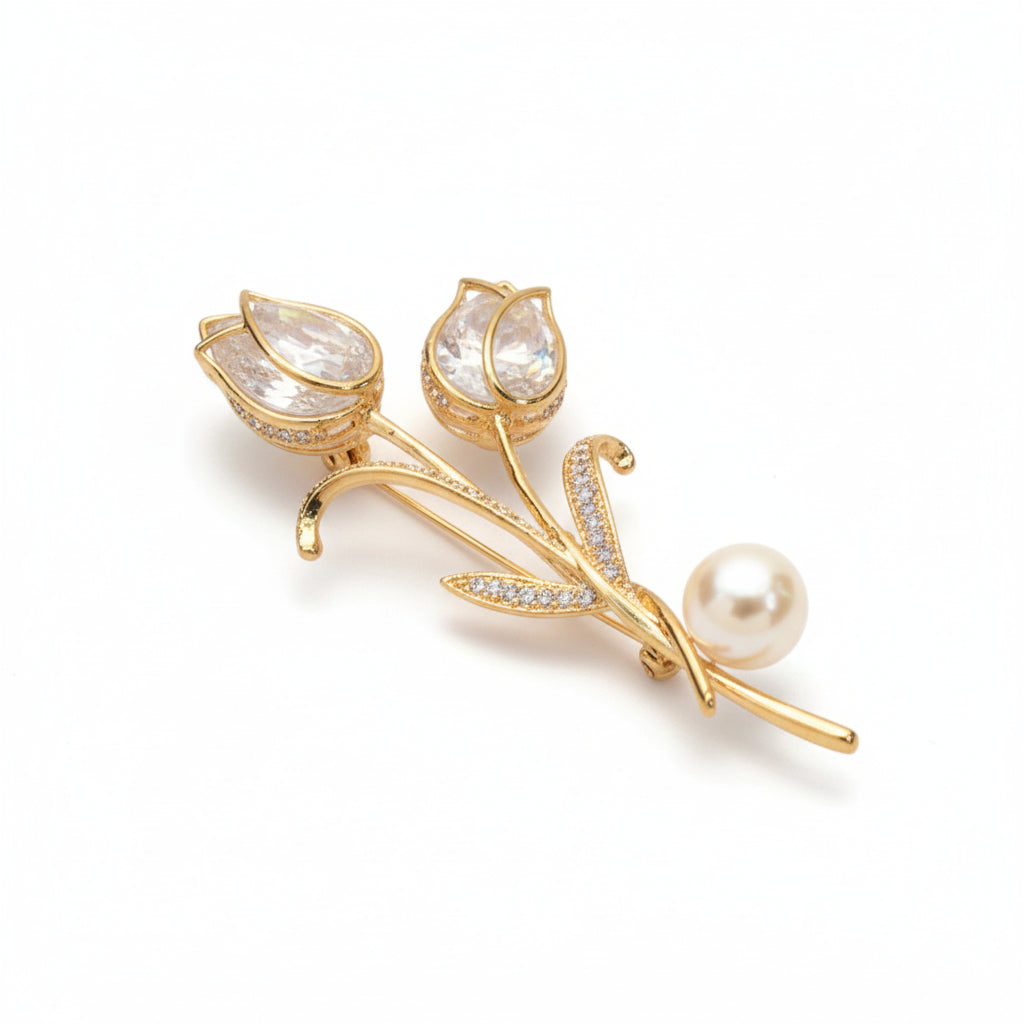 Elegant Shiny Flower Alloy Plating Inlay Rhinestones Pearl Brooch